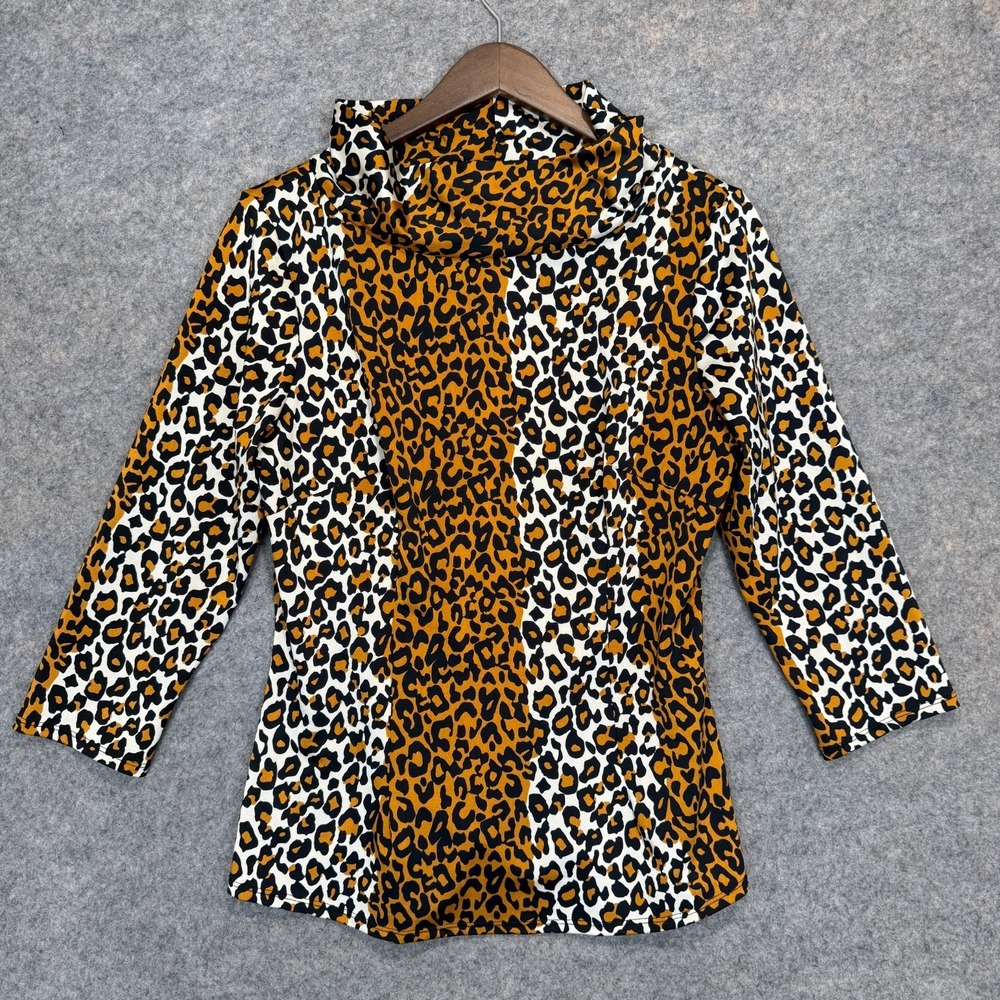 Pinup Couture Laura Brynes Leopard Print Mock Neck Top Womens XL Stretch